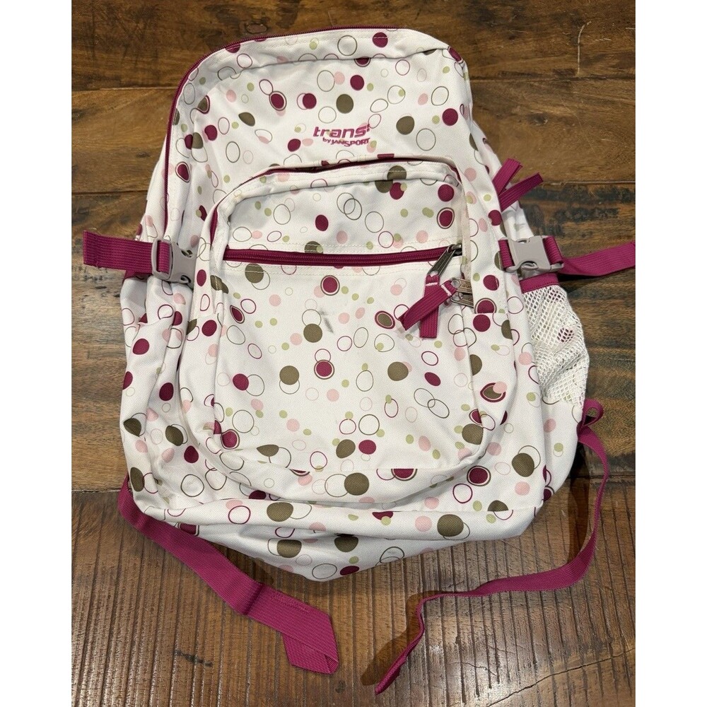 Y2K Rare Jansport Trans white with Hot Pink And green Polka dots Large Backpack